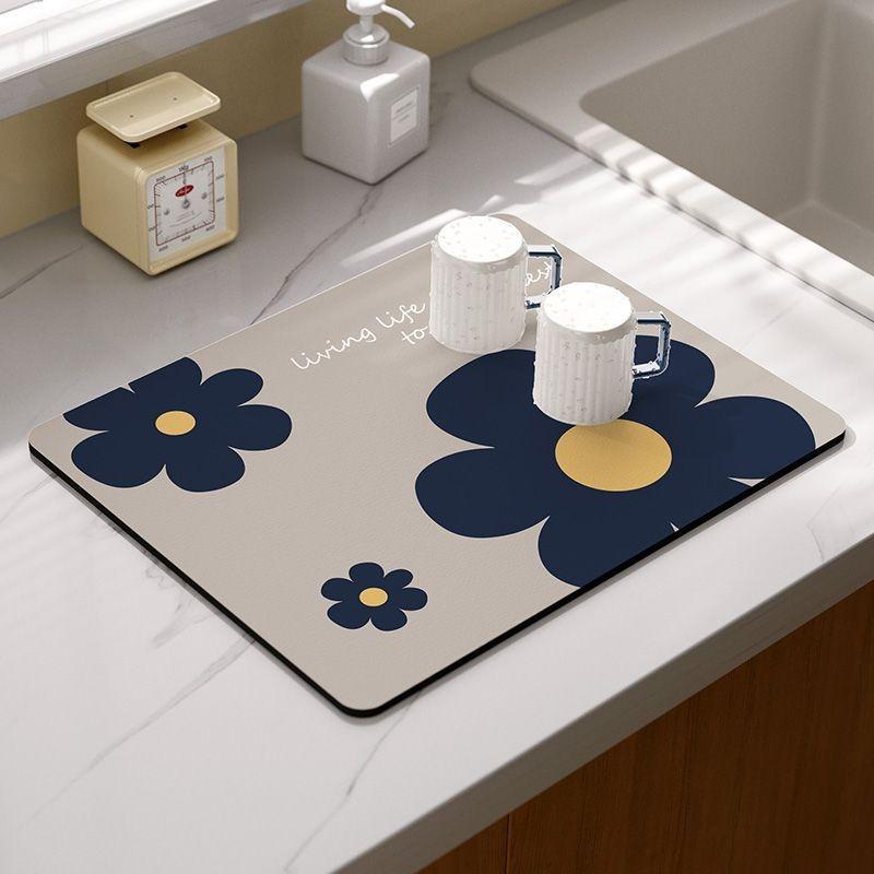 Summer Fruit Flower Kitchen Drainage Mat Retro Style Tableware Drying Mat Absorbent Meal Mat Drainage Tableware Mat Accessories