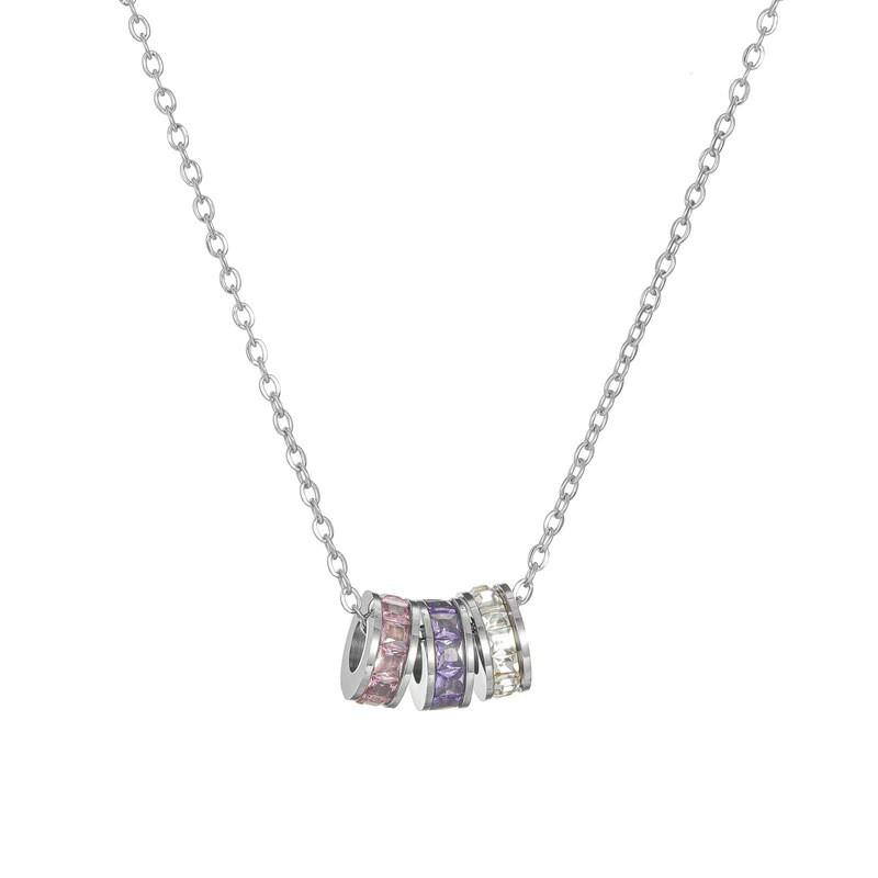 Titanium Steel Lucky Charm Bracelet With Crystal Bead Pendant Rose Gold Tone Women M202 Silver Necklace