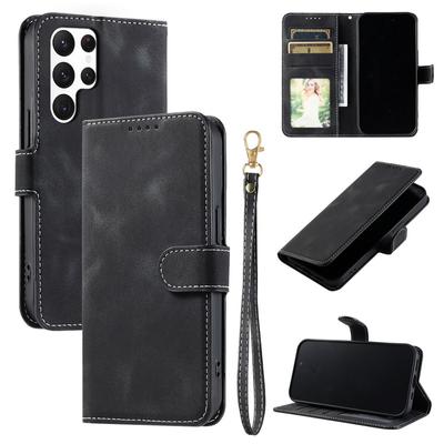 Solid Color Matte Leather Lanyard Folding Case For Samsung S25 S24 S23 Ultra S22 A56 A36 A16 A55 A35 Wallet Card Slot Shockproof Soft Flip Phone Cover