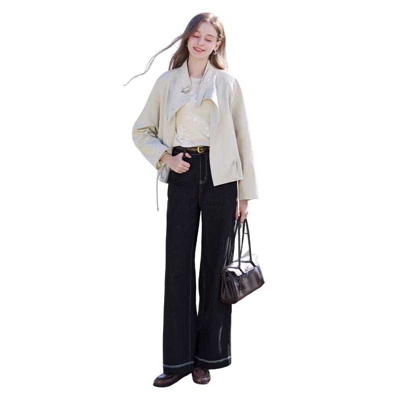 Women s White Drawstring Waist Short Trench Coat Jacket S