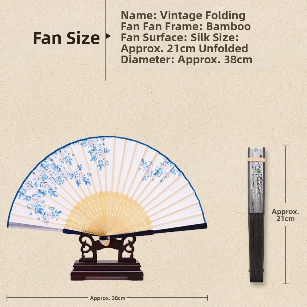 Faux Silk Material Wood Folding Fan Bamboo Frame Handheld Fan New Flower Bird Fan For Women