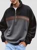 Men's Autumn/Winter Half-Zip Fleece Stand Collar Color Block Jacquard Sweatshirt