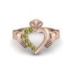 Irish Claddagh 2mm Round Peridot 925 Sterling Silver Rose Vermeil Heart Women Wedding Ring