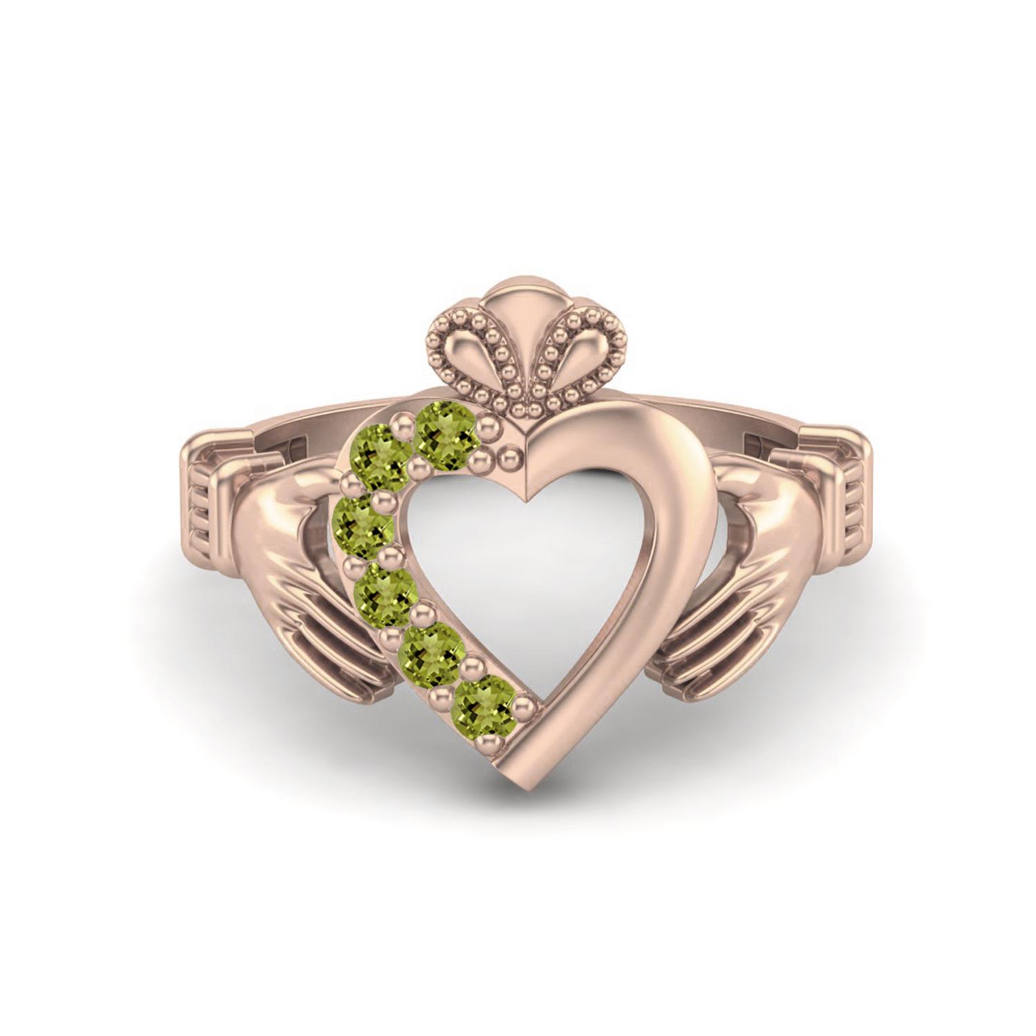 Irish Claddagh 2mm Round Peridot 925 Sterling Silver Rose Vermeil Heart Women Wedding Ring 8 ярко-розовый