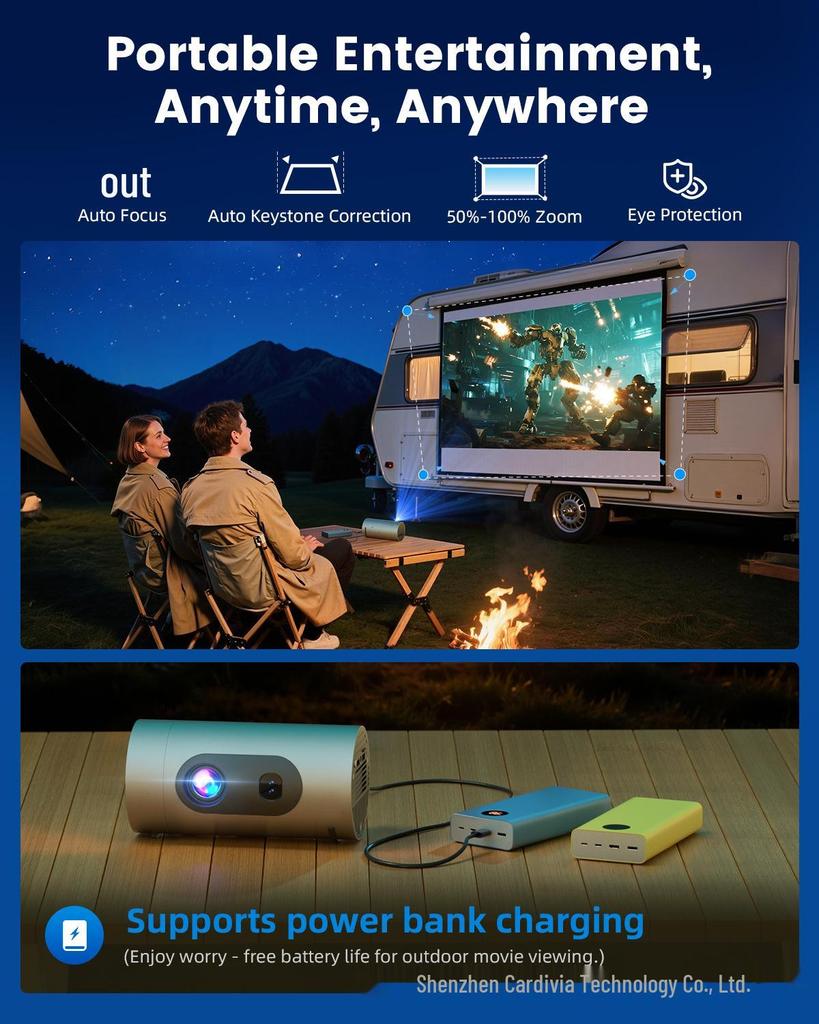 4K HD WiFi Android Smart Mini Projector Q8 with Mobile Power Connectivity
