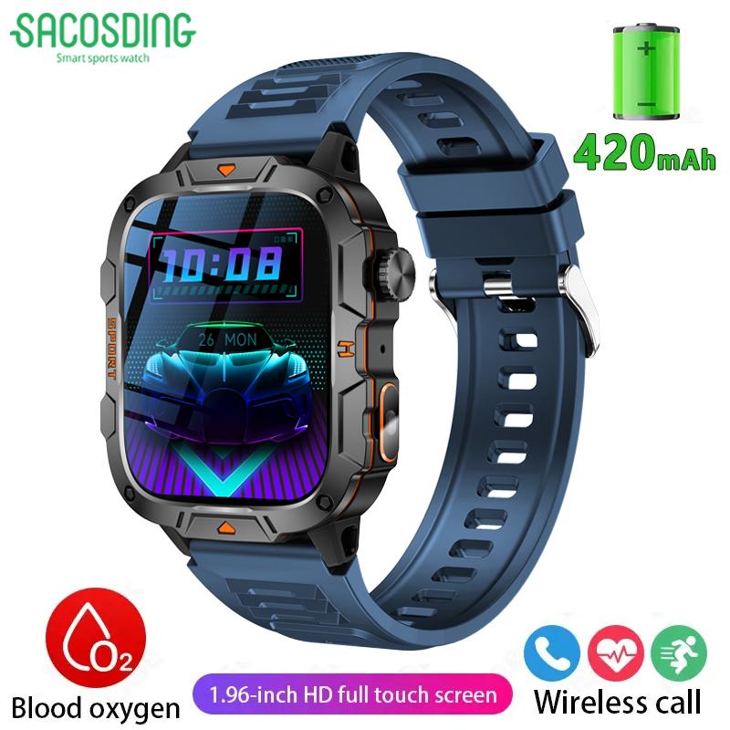 

SACOSDING 1.96 BT Call Military Smartwatch Sport Fitness Tracker Heart Rate Monitor Outdoor Bracelet 420mAh Battery Flasher Watch