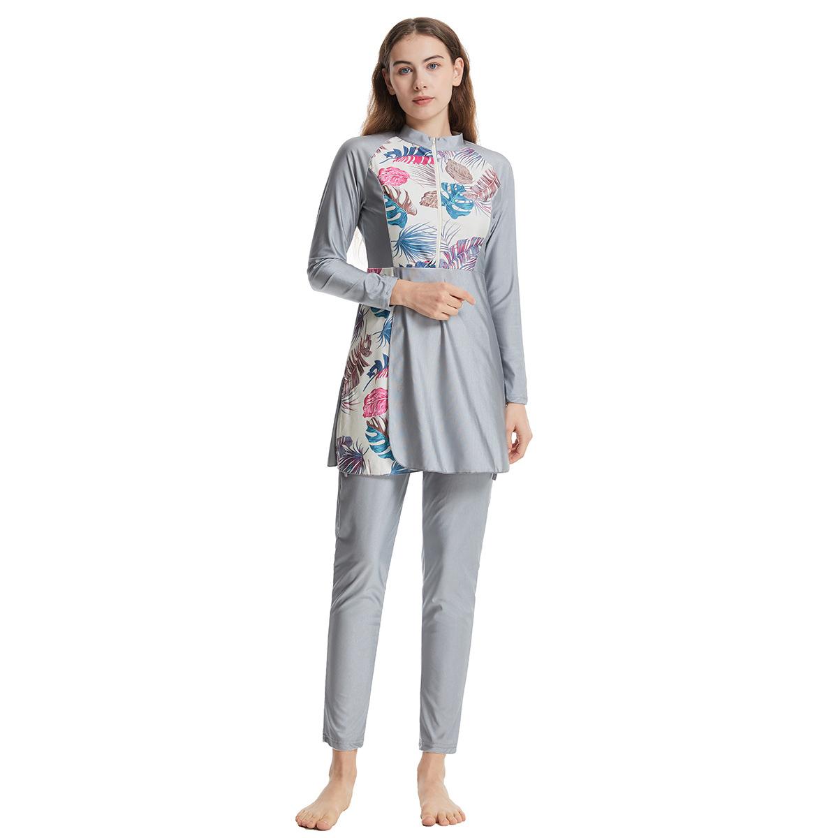 

Женский купальник с принтом, мусульманский купальный костюм с кепкой, купальник с длинными рукавами, купальный костюм с полным покрытием, 3 предмета, защита от солнца XXXL серый