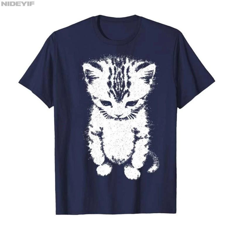 Mens Cotton Graphic Tee Streetwear Sad Kitten Meme Print Short Sleeve T-Shirt Youth Casual Wear