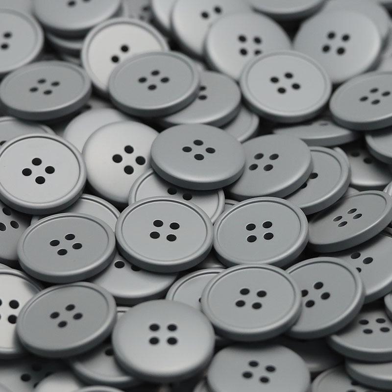 MOSN Reversible Wool/Fur Trench Coat Buttons: Four-hole, Thin-edged, Spray-painted, Multi-colored.