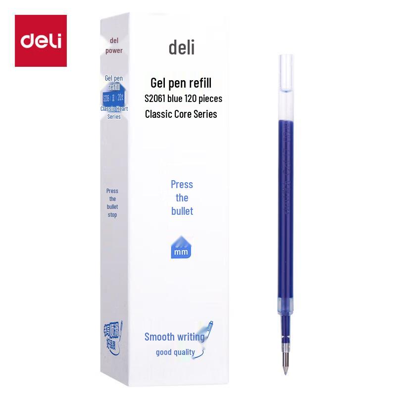 Deli S01 0.5mm Blue Retractable Gel Pen Refill, 20-Pack