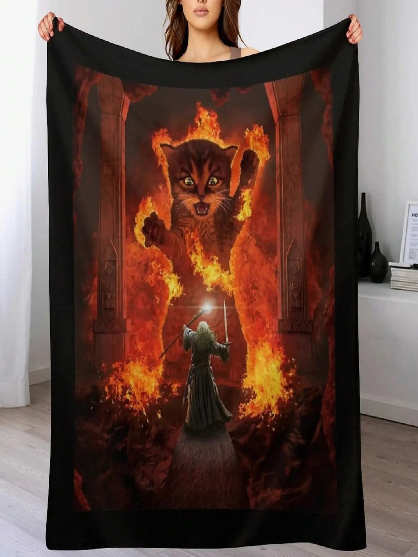 Balrog Cat Shirt TShir Throw Blanket Decorative Shaggy Retros Cute Blankets S