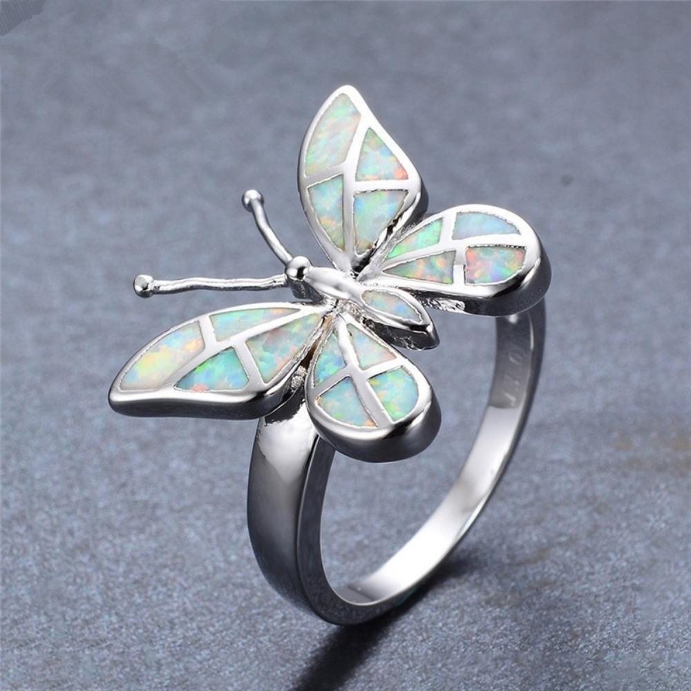 

Новое Простое Нишевое Трендовое Многоцветное Опаловое Кольцо в Форме Бабочки Женское Подарок на День Святого Валентина Украшения Маленькие Свежие Аксессуары 5 белый