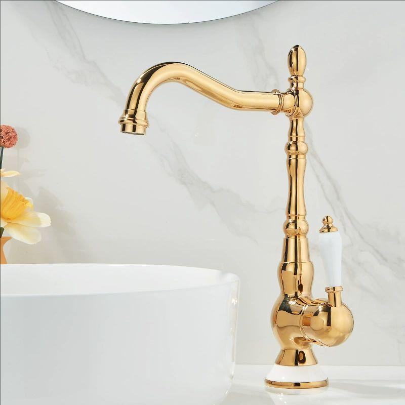 European Style Gold Basin Faucet Chrome Hot and Cold Mixers Antique Wash Basin Faucet Taps 360 Rotating Kitchen Faucet