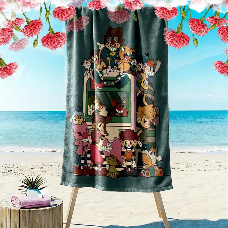 Digimon Adventure-inspiriertes 2D-Flachdruck-Strandtuch, Großes Weiches Schnelltrocknendes Handtuch für Strand Camping SchwimmenXSTJ0915501