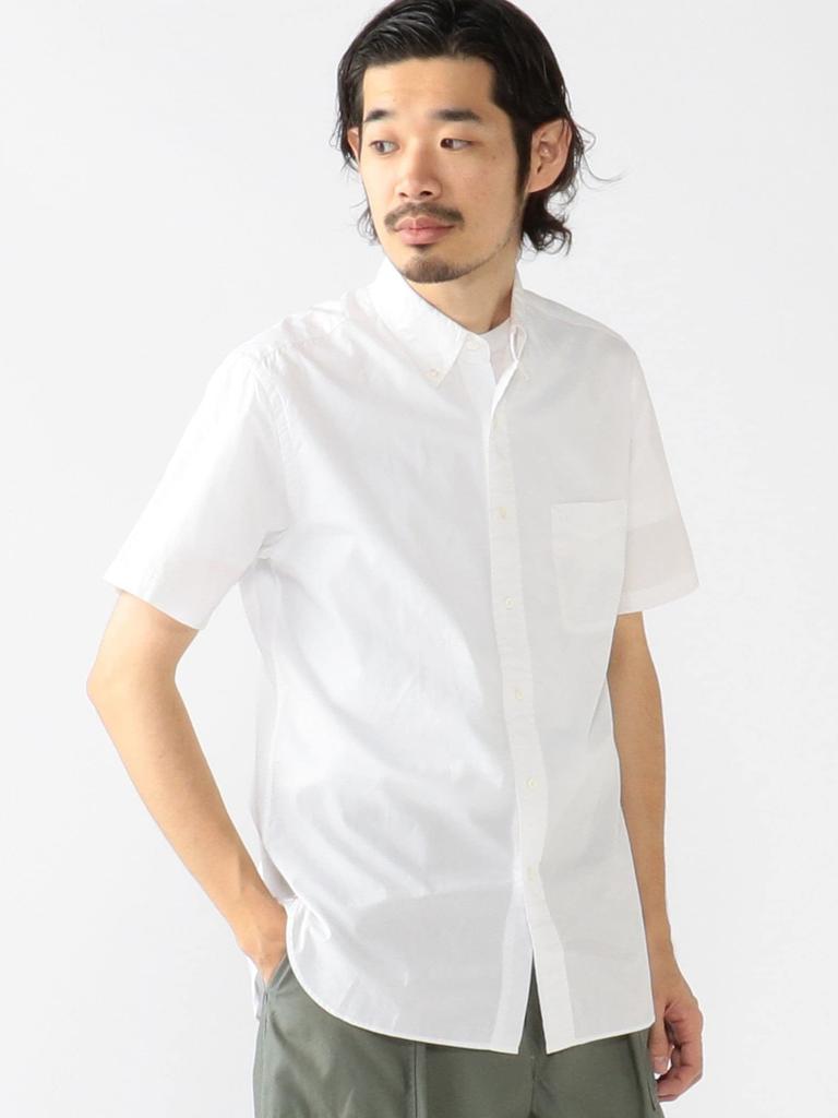 Beams Plus Lässiges farbiges Kurzarmhemd Größe 38010040563 Herrenhemd, Popeline, Button-Down, Weiß, M,