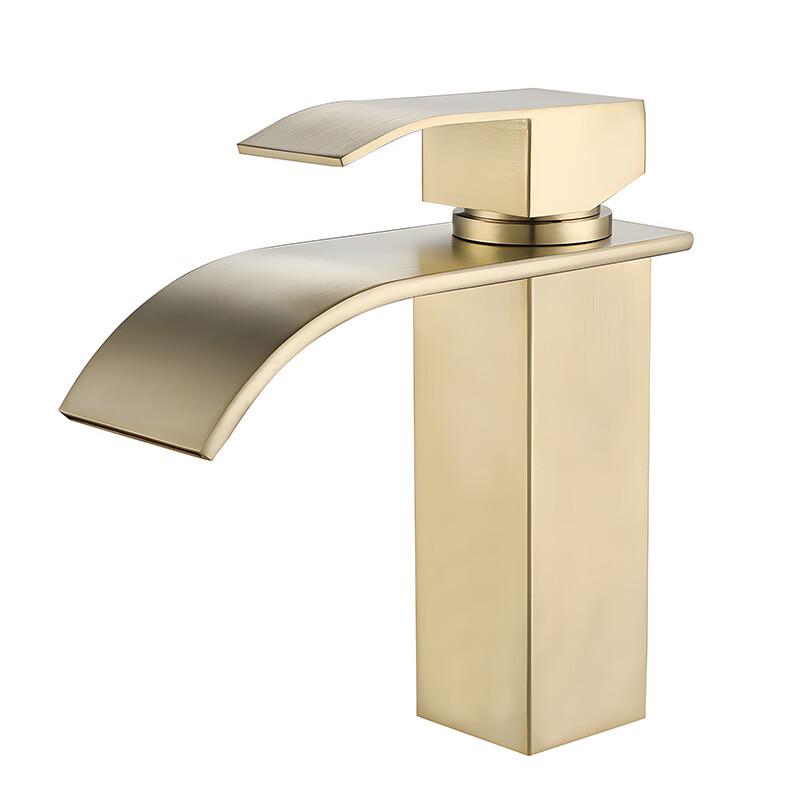 Zhishi 304 Stainless Steel Brushed Gold Waterfall Basin Faucet