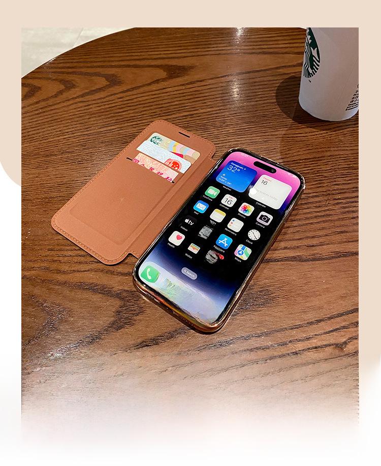 "Apple iPhone 15 Gold Shield Magnetic Leather Flip Case with Full Lens Protection"