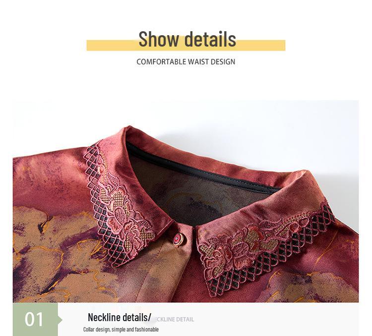 Elegant Silk Long Sleeve Shirt for Women - Spring/Summer Top for Middle-aged and Elderly