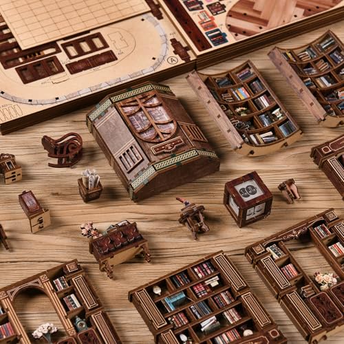 CRESYMME Miniature House Dollhouse Book Nook Kit, Wooden DIY 3D Hobby Handmade (Classical Library)