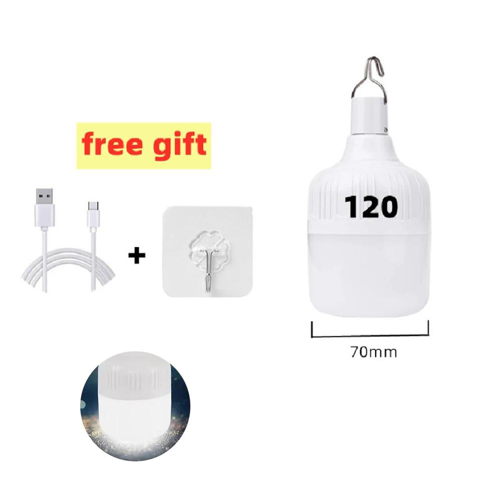 1-8pcs Portable LED Outdoor Camping Lights USB Rechargeable Lamp Hook Emergency Bulb High Power Tents Lantern Night Lights Bulb