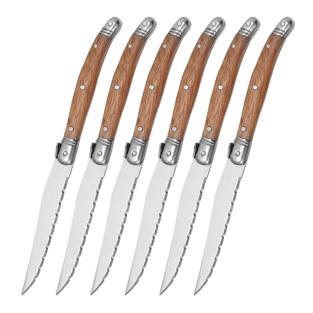 Jaswehome 4/6ks Sada západních příborů Nerezové příbory Rukojeť z růžového dřeva Večeřový nůž Vidlička Lžíce Stříbrné Nádobí