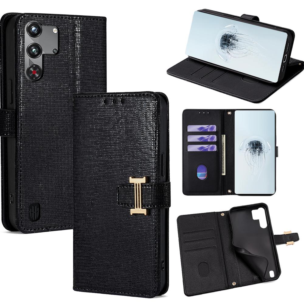 For ZTE Nubia Red Magic 10 Pro 5G Case Metal I-Buckle PU Leather Wallet Phone Cover