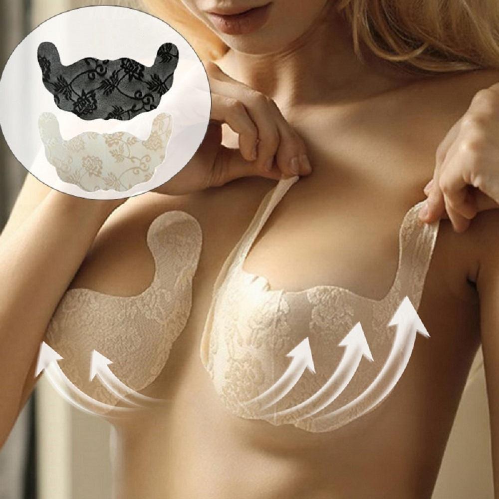 2 Pairs Women Self Adhesive Bra Strapless Large Size Backless Bra Sexy Lace Push Up Underwear Invisible Bra