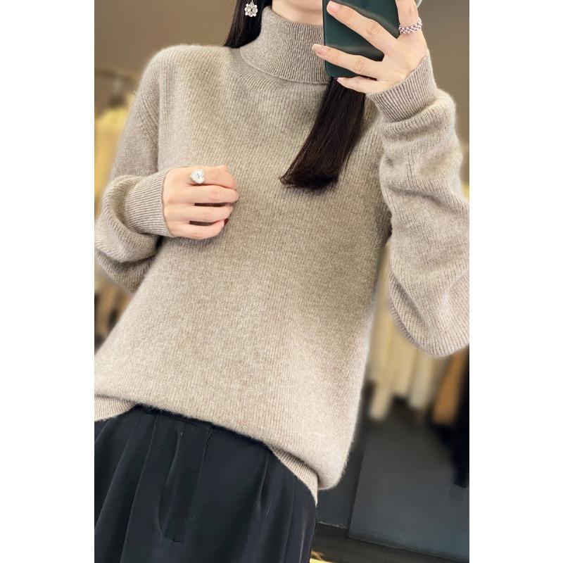 

DAFIFY Женская мода повседневная осень-зима однотонный принт длинный рукав высокий ворот свитера S верблюд