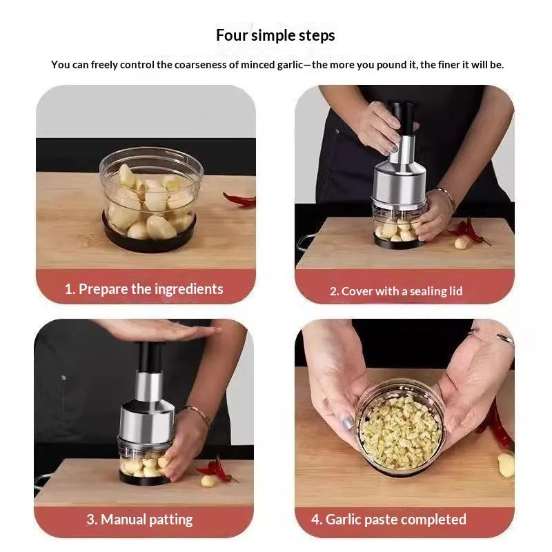 Manual Press Garlic Chopper Stainless Steel Onion Cutter Portable Mini Food Mincer For Home Kitchen Daily Cooking Meal Prep
