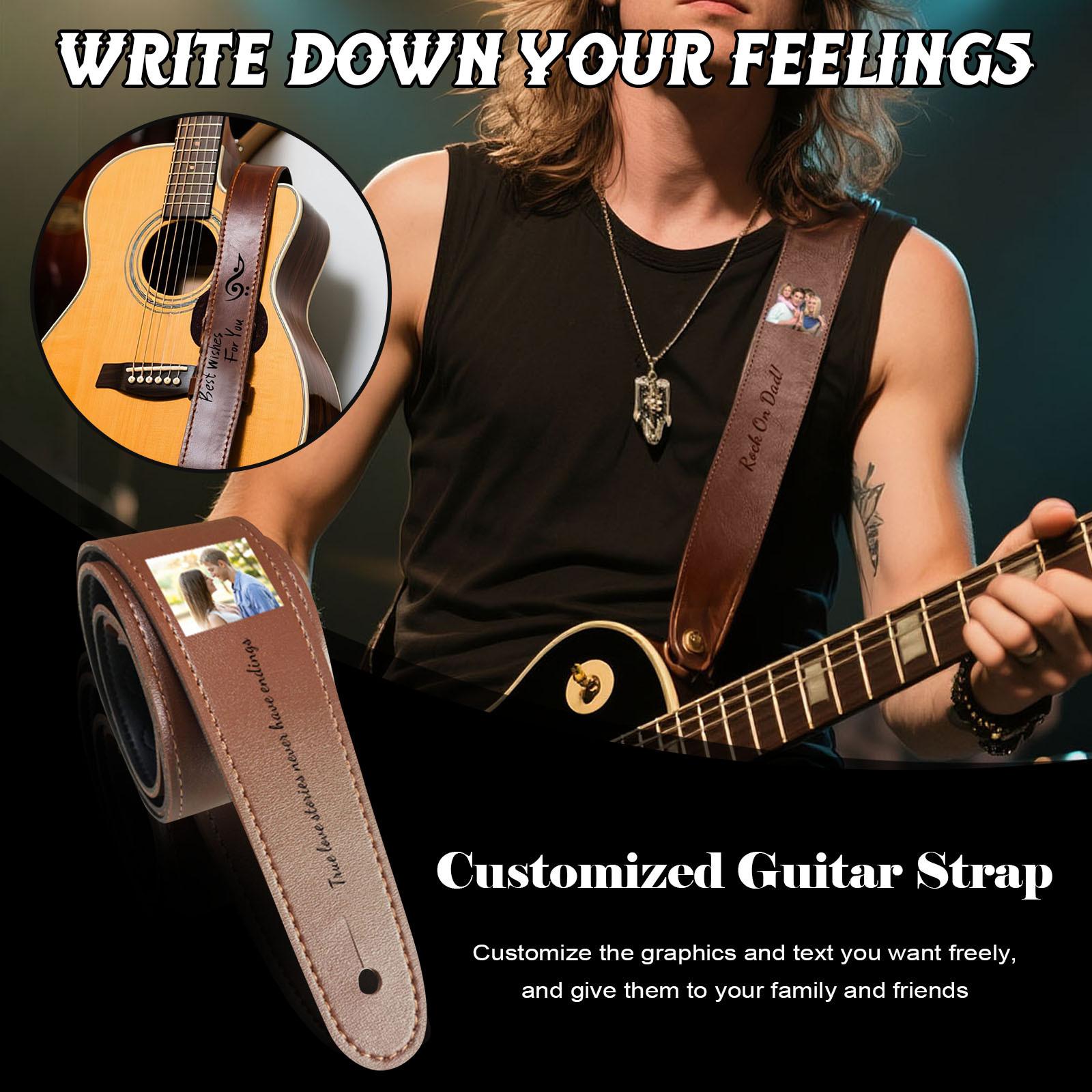 

Personalized Leather Guitar Strap With Name And Photo Guitar Body Strap 2.3 Inches Wide Adjustable Strap Perfect Gift For Men Or Musicians One Size
