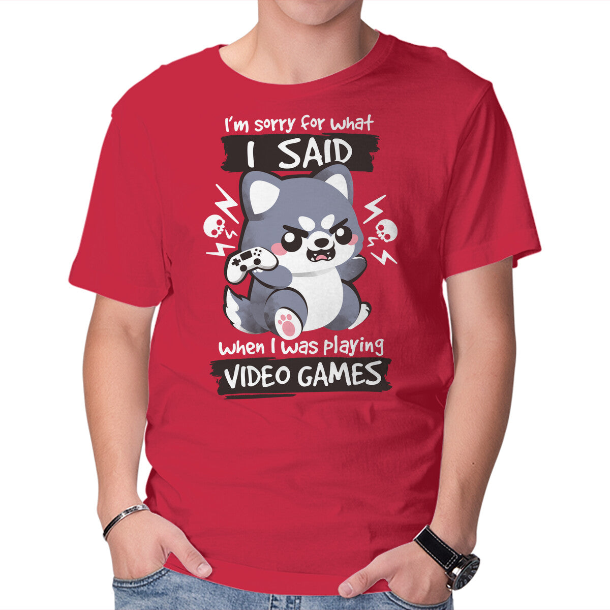Unisex Crew Neck T-Shirt Angry Gamer Graphic Short Sleeve Casual Tee M