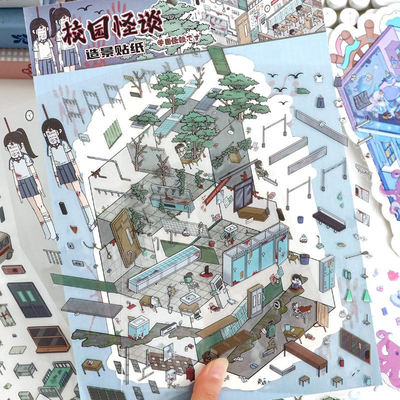 Horror Series School Hospital Scene Sticker for Girls Creative Design DIY Decor Room Layout Mini Decal Stress Relief Sticker