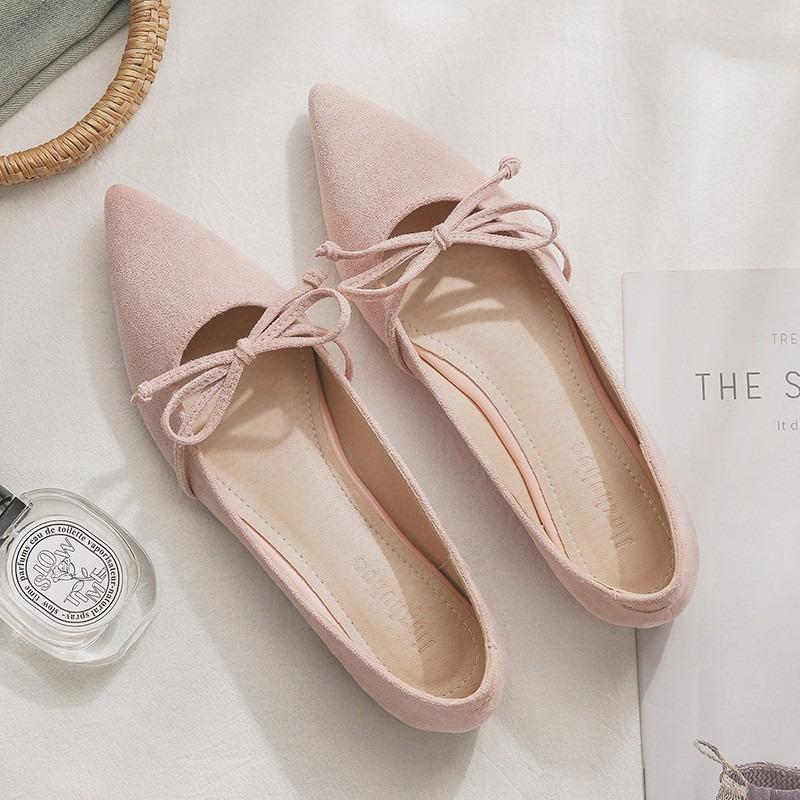 Pointed bow single shoes spring and summer new women's shallow mouth gentle temperament Doudou shoes