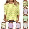 Women's Three-Quarter Sleeve Easter Shirt Round Neck Loose-Fit Casual Shirt
