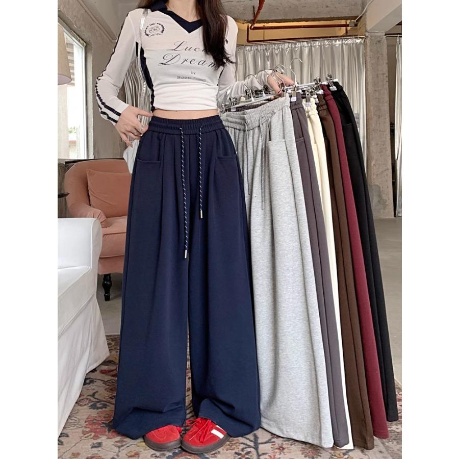 Einfarbige Freizeithose im Lazy Style für Frühling und Herbst, hoch taillierte Hose mit geradem Bein und weitem Bein, lange Hose für Damen