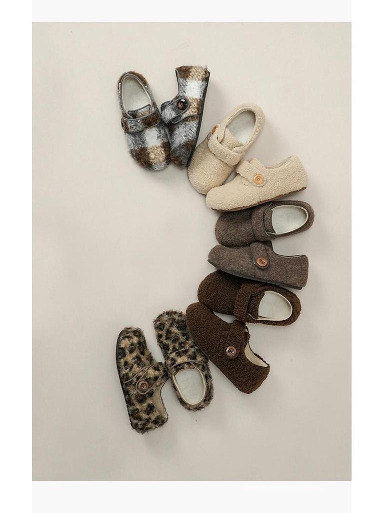 Sapatos de Lã Femininos com Estampa de Leopardo e Forro de Lã - Quentinhos para Outono/Inverno com Velcro, Sola que Aumenta a Altura e Interior Peludo