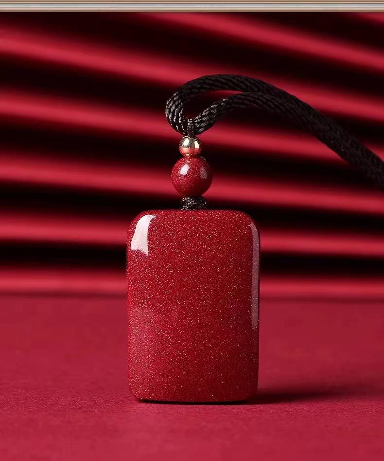 

Natural Cinnabar No Worries Pendant: Peace & Safety Purple Gold Sand Necklace for Men & Women