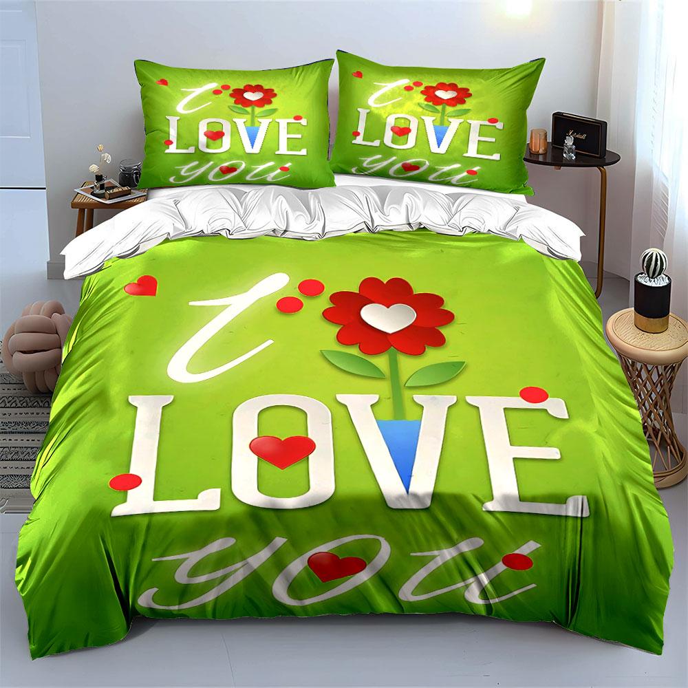 "I Love You Green Bedding Set" Bedding Duvet Cover Set Duvet Cover Pillowcases (1 * Duvet Cover 2 * Pillowcases, without duvet insert)