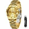 Ladies Quartz Wristwatch Fashion Casual Elegant Gold Stainless Steel Band Waterproof Luminous Easy-to-Read Date Lightweight Women