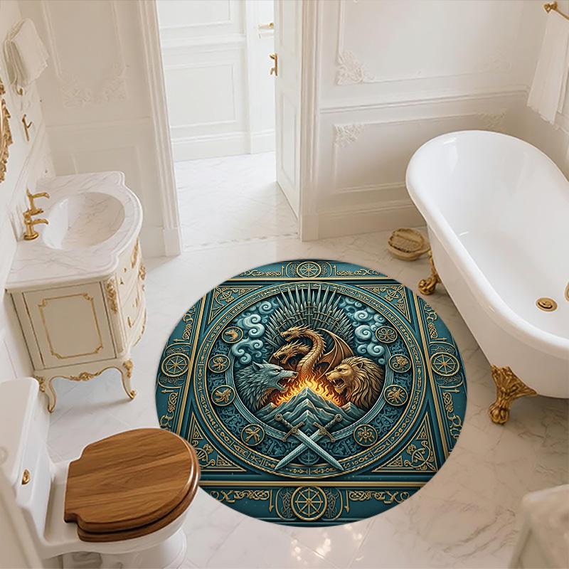 Relief Lion,Round Area Rug,Carpet Rug for Living Room Bedroom Sofa Playroom Decor,Non-slip Floor Mat