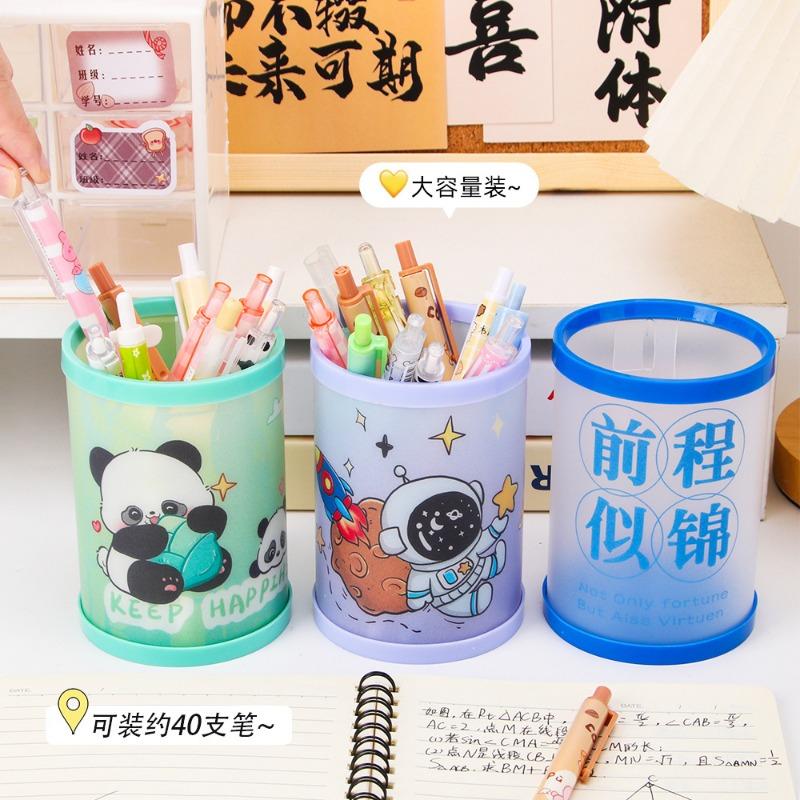 Creative Cartoon Round Foldable Diy Pen Holder Desktop Storage Box Kids Stationery Gift