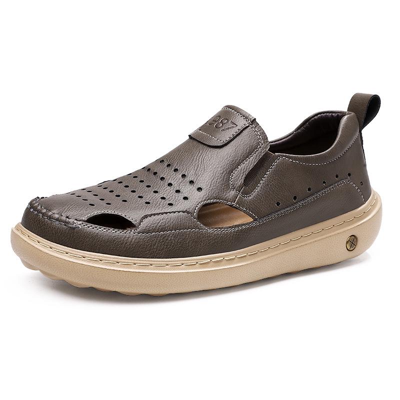Men s 2026 Summer Breathable Hollow Leather Sandals - Ultra-light Soft Sole Casual Shoes 42