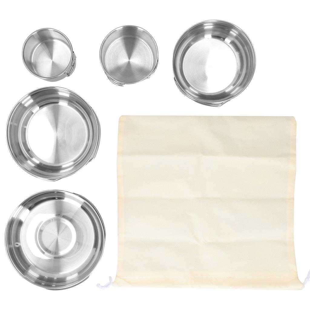 Outdoor Stainless Steel Cookware Set 5‑Piece Camping Portable Cooking Pots Tableware