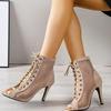 Summer Plus Size Women Peep Toe Lace Up Stiletto Sandal Boots High Heel Fashion Shoes