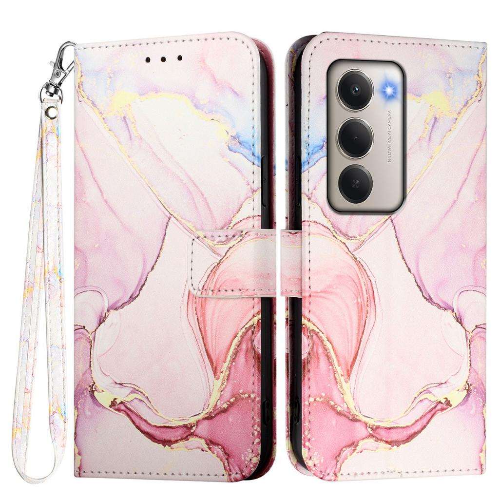 For Xiaomi Redmi 15 4G (EU) (171mm) Case with Strap Marble Pattern Leather Phone Cover Card Holder