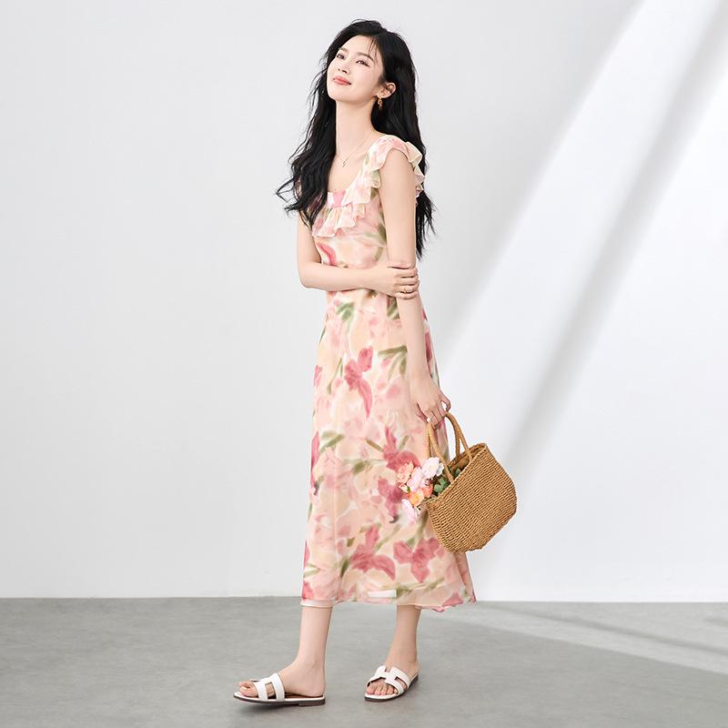 

Elegant Slimming Summer Ruffle Dress - French Chic Style Medium розовый