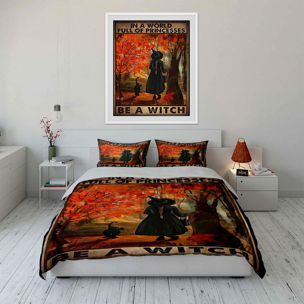Witch, cat, autumn trees. Bedding sets Duvet cover sets Duvet covers Pillowcases(1 * Duvet Cover 2 * Pillowcases without duvet insert)