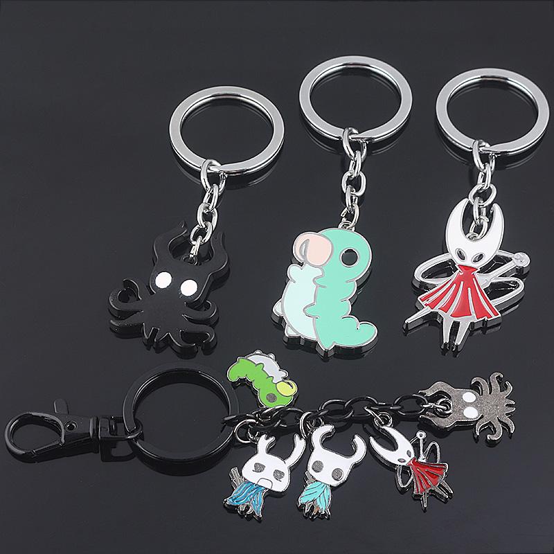 Hollow Knight Metall Charaktere Schlüsselanhänger Der Ritter Oktopus Grub Hornet Anhänger Schlüsselkette für Damen Herren Schlüsselhalter Schmuck