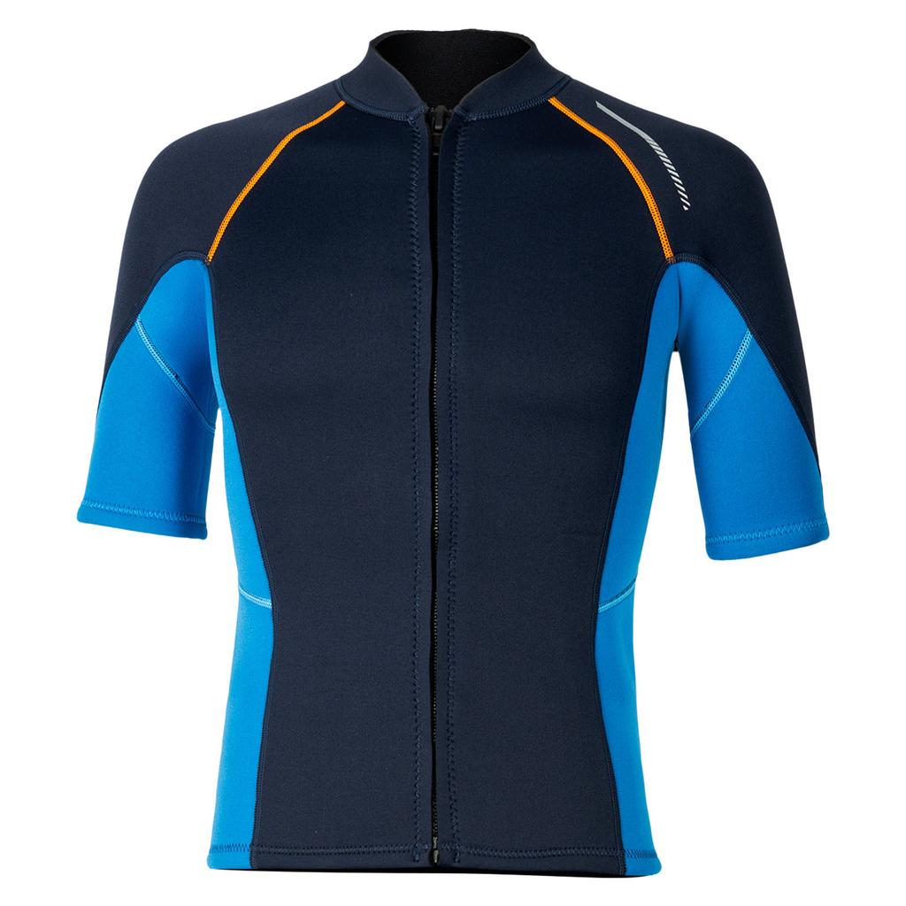 Mens Short Sleeve Neoprene Top 1.5mm Front Zip Wetsuit Shirt for Swimming Diving Surfing Snorkeling Water Sports