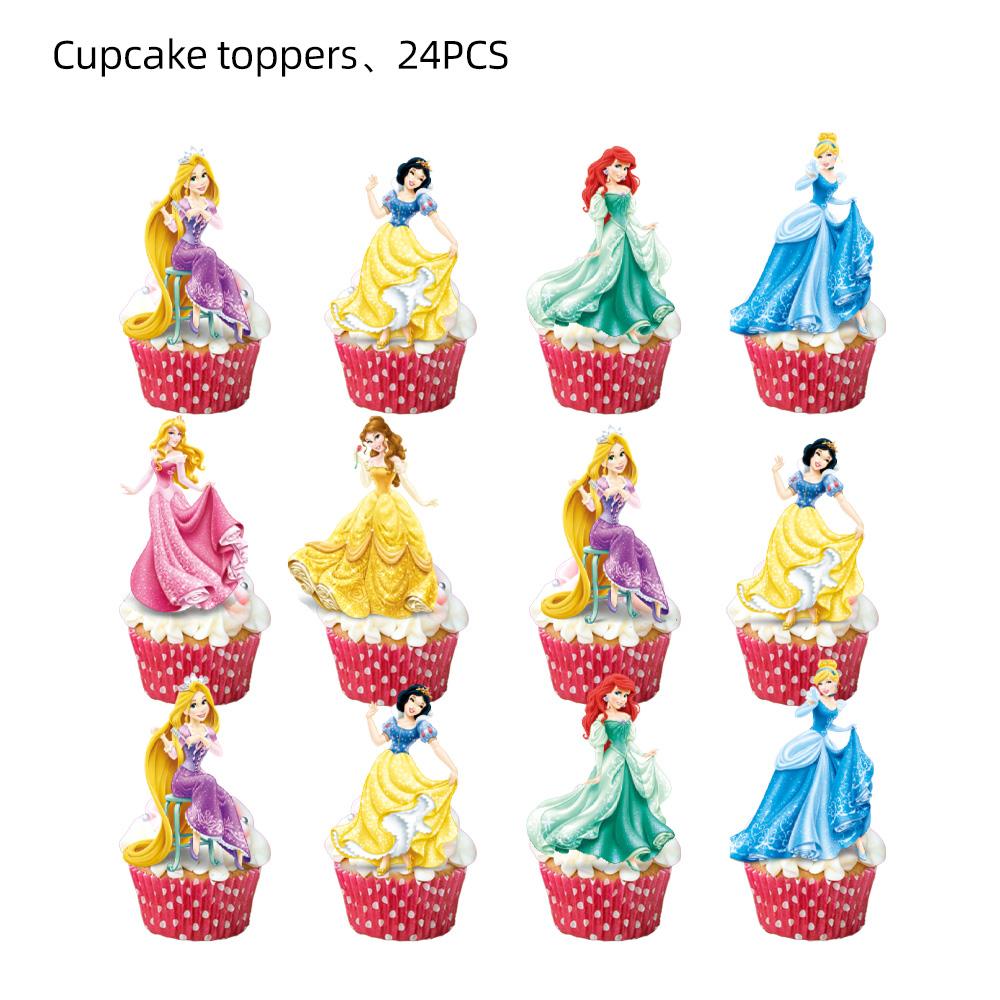 Birthday Banner Set With 18 Pcs Latex Princess Balloons 12 Pcs Cupcake Toppers